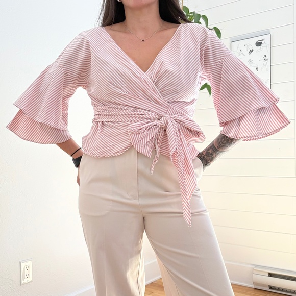 WAYF wrap stripe blouse - Picture 1 of 5